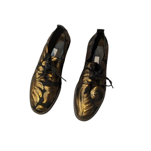 Miista Eloise Gold/Black Sequin Brogue Oxfords Size 40 - Picture 2 of 7